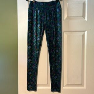 LuLaRoe leggings -one size navy, green, purple print. Never worn